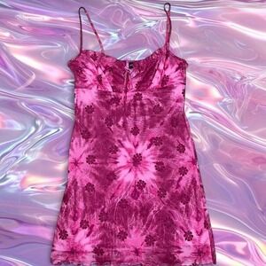 pink y2k floral summer dress with frilly bottom